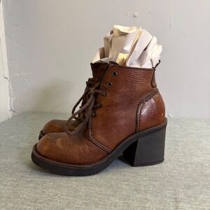 Bruno de Milano Boots Men 8.5 Brown Leather Y2K Chunky Block Heel Lace Up Brazil